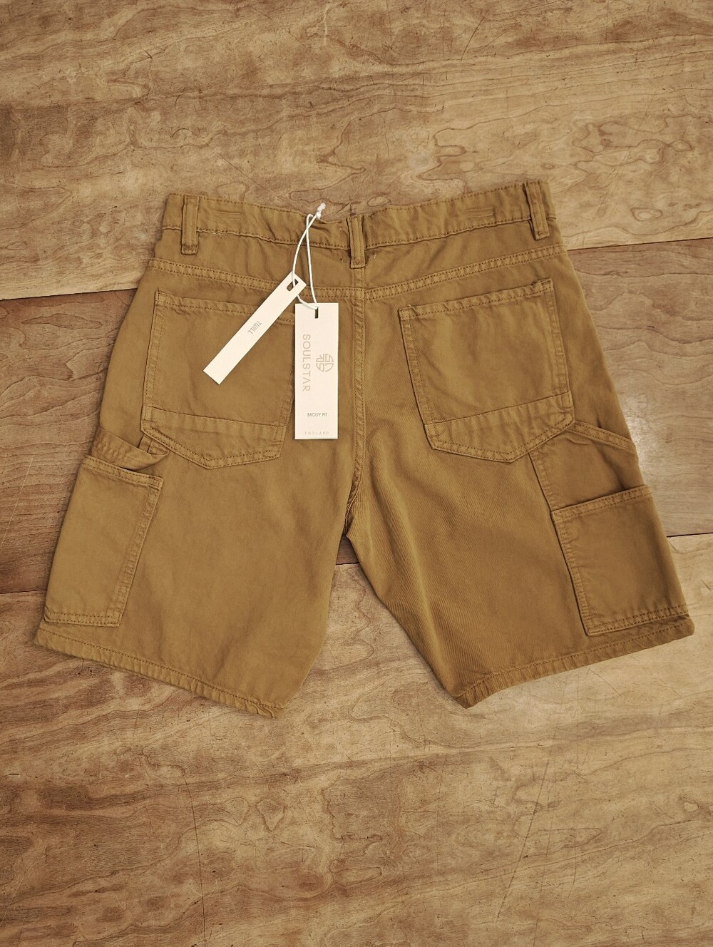 Men's Soul Star England Carpenter Shorts — Brown Khaki Cotton Twill Size 32